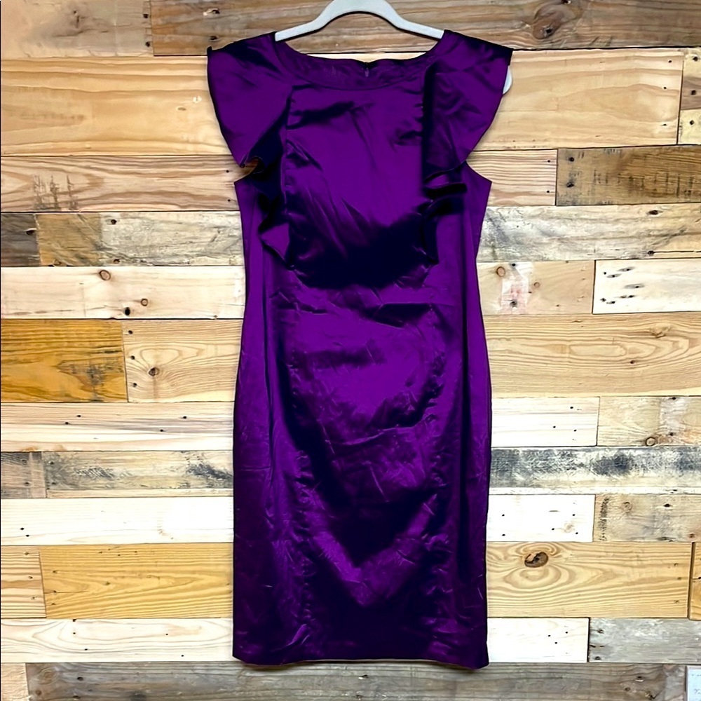 Adrianna Papell size 10 Purple Sheath Midi Dress with Flutter Cap Sleeves